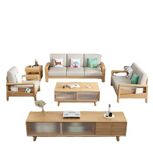 Nordic Solid Wood <b>Sofa</b> Set 123 Combination Storage Armrest Living Room Furniture Natural Wood Color Fabric <b>Sofa</b> - Product Image 4