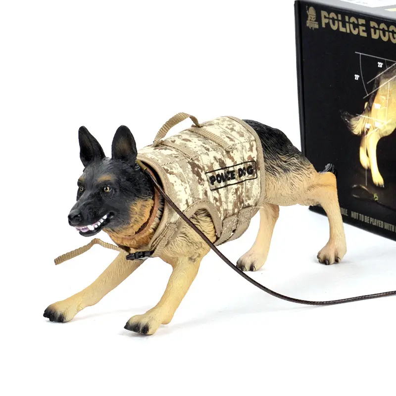 Simulation de berger allemand de haute qualité à petite échelle ornements de scène militaire élégant soldat modèle jouet de chien policier