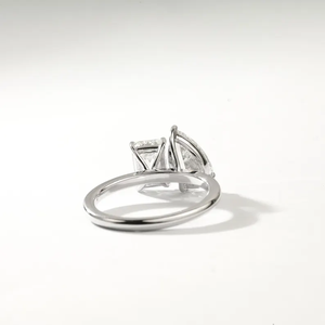 Premium 3ct Lab Grown Diamond Two <b>Stone</b> Engagement Ring Pear And Emerald Cut Crafted In 14K White Gold Elegant Gift For Her - Product Image 5
