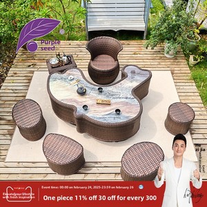 Set da Giardino in Metallo Stile Cinese Moderno Purple Leaf, Tavolo e Sedie per Esterni, Combinazione per Cortile e Veranda - Product Image 3