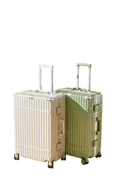 औद्योगिक सफेद बॉन वॉयेज मुद्रित टैग कार्बन फाइबर सामान निर्माता एल्यूमिनियम फ्रेम ट्रॉली सूटकेस