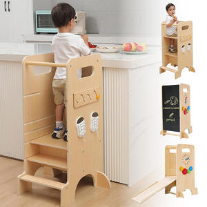 Modern 4-in-1 Wooden Kitchen <b>Stool</b> Early Educational Aide Wooden <b>Height</b> <b>Adjustable</b> Standing Tower for Toddler Boys Girls Kids - Product Image 1