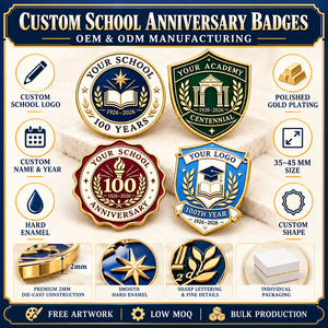 Custom School 100th Anniversary Hard Enamel Lapel <b>Pins</b> Gold Plated Academic Centenary Badges OEM ODM - Product Image 4