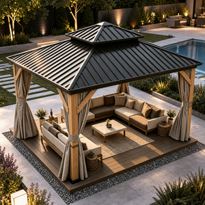 Gazebo in Alluminio con Tetto Rigido Doppio 12x14ft, Impermeabile, Protezione UV, Padiglione da Esterno con Tende e <span class=keywords><strong>Zanzariera</strong></span> - Product Image 1