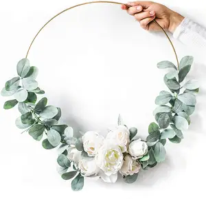 Farmhouse Wreath of Artificial Lambs Ear and Peonies on Gold Metal Ring Perfect for Front Door Weddings Home wreath