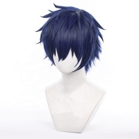 Vente en gros Ensemble Stars Cosplay 35cm court bleu foncé Bobo Sazanami Jun perruque synthétique Anime résistant à la chaleur Cosplay perruque