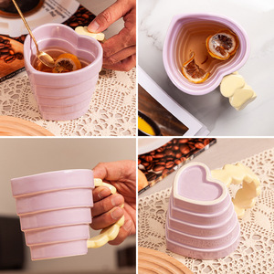 Taza de cerámica con forma de corazón estilo coreano, color morado claro, taza de regalo creativa para uso general - Product Image 2