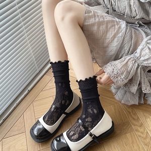 Calcetines de Encaje para Mujer, Medias Transpirables hasta la Pantorrilla, Absorbentes del Sudor, Resistentes al Olor, de Fibra de Poliéster, Color Sólido, Blanco, Negro, Beige, Juego de Calcetines - Product Image 2