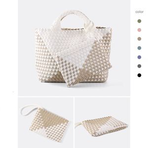 Sacs tissés pour femmes, sac fourre-tout en néoprène tissé avec bandoulière réglable, sac à main tendance en néoprène tissé pour femmes pour l'été et la plage - Product Image 2