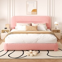 Prix d'usine – Cadre de lit moderne réglable en tissu Teddy rose pour chambre d'enfant, tête de lit rembourrée d'angle, minimaliste et capitonnée effet nuage