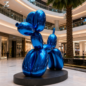 Sculpture de chien <span class=keywords><strong>ballon</strong></span> en acier inoxydable bleu, artisanat métallique grandeur nature, poli miroir personnalisé, style Pop Art pour centre commercial, hôtel, hall de centre commercial - Product Image 1