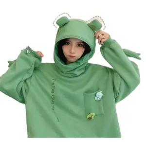 Novelty Frog Oversized Hoodie Pullover Sweatshirt Men Tops Cute Hooded Sweater Womens Clothing with Pocket