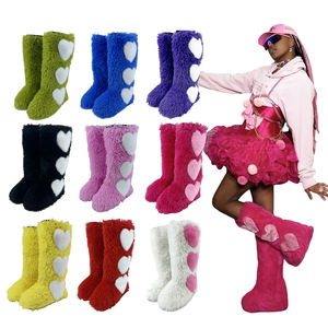 Custom Winter Y 2K Heart Love Dij Hoge Pluizige Laarzen Dames Harige Faux Fox Fur Warme Schoenen Meisjes Pluche Knie Hoge Bont Snowboots - Product Image 1