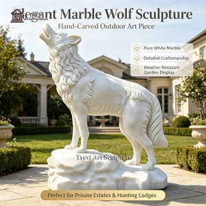 Estatua de Lobo de Mármol Blanco, Escultura de Animales Salvajes, Arte Animal para Jardín Exterior, Tallada a Mano, Decoración para Patio - Product Image 2