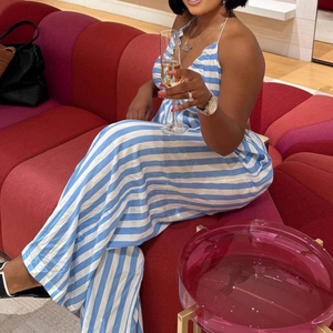 Combinaison sexy à rayures, col halterneck, col en V pour femmes, tendance - Product Image 2