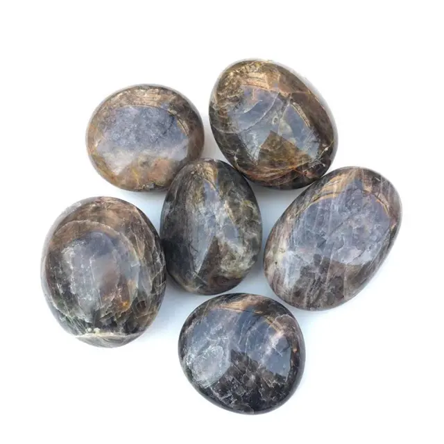Wholesale High Quality Natural Black Moonstone Palm Stone Tumbled Stones crystals healing Reiki