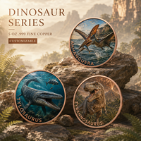 Koin Dinosaurus Raptor Tembaga Murni 999 5 oz, Relief Tinggi, Dilukis dengan UV, Hasil Akhir Seperti Proof, Koleksi Dino Predator