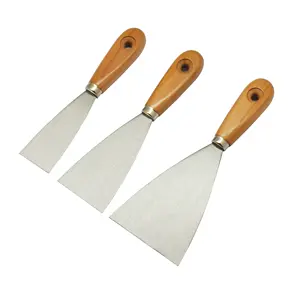 3 peças Conjunto Raspador, punho de madeira com furo, aço carbono normal polido Putty Knife Set