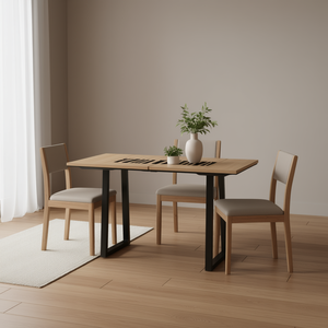 Solid Oak Wood Dining <b>Table</b> 63 X 24 Inches Foldable Rectangular Metal Legs Modern Minimalist Design Home Furniture - Product Image 2