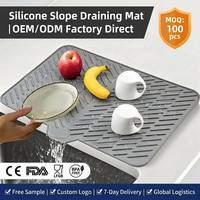 Tapis d'évier en silicone extra large avec logo personnalisé, protection d'évier de cuisine certifiée FDA LFGB, tapis de séchage