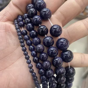 Wholesale Natural Smooth Blue Sand Goldstone Gemstone Loose Beads For Jewelry Making 4mm 6mm 8mm 10mm 12mm