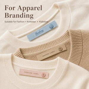 Etichette tessute personalizzate colore Morandi, etichette di taglia personalizzate per abbigliamento con segnalazione rotonda della taglia per cucito OEM ODM - Product Image 5
