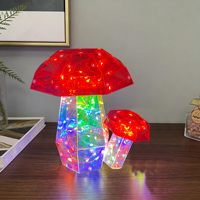 Patung Jamur PET Prismatic Iridescent dengan Lampu LED Kontrol USB Dekorasi Rumah Pernikahan Minimalis Hiasan Meja