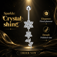 Anneau de nombril en acier chirurgical fileté à l'extérieur avec cristal en forme de fleur, 14G, bijou de piercing pour femme