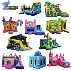 Château gonflable commercial en PVC avec toboggan et piscine, aire de jeux extérieure pour enfants, maisons parallèles - Product Image 1