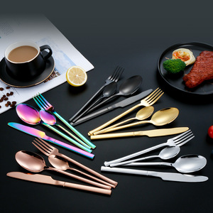 Stainless Steel Cutlery <b>Set</b> Knife Fork Spoon Long Handle Solid Color Dishwasher Safe Household Western Tableware - Product Image 1