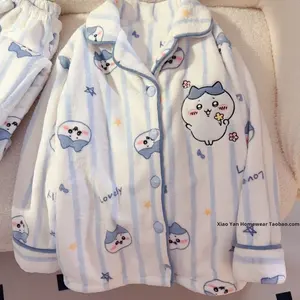 Pyjamas en polaire corail pour filles et garçons, vêtements d'intérieur pour enfants en hiver, manches longues, super doux, broderie de dessins animés - Product Image 3