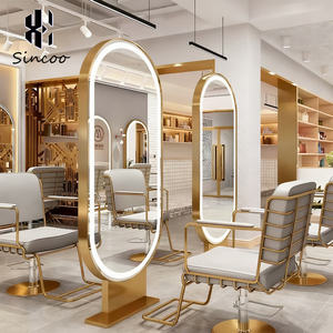 กระจกตั้งพื้นสองด้านสีทองสำหรับร้านทำผม Sincoo Professional Modern Glass สำหรับร้านตัดผมและห้างสรรพสินค้า - Product Image 5