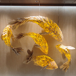 Lustre en forme de poisson, doré, à six têtes, lumière LED, pour hôtel, restaurant, hall, luminaire décoratif artistique - Product Image 2