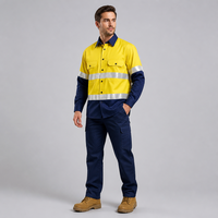Chemises de travail à manches longues en stock usine, printemps-automne, 100% coton respirant, haute visibilité réfléchissante pour la construction