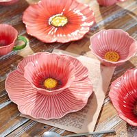 Service de table en céramique 6 pièces de haute qualité, motif floral, assiettes, bols et tasses pour décoration de mariage