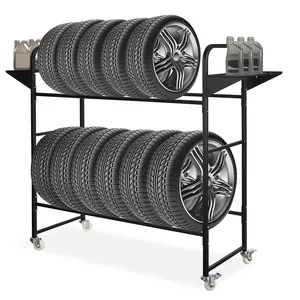 JH-Mech Rack de exposição para armazenamento de pneus com 4 rodas, rack multifuncional ajustável para garagem, rack para pneus