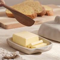 Ensemble de beurrier rectangulaire en céramique avec couvercle, fait main, en terre cuite texturée, spécial cuisine - Vente chaude