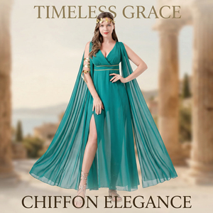 Vestido Largo de Fantasía Europeo y Americano, Estilo Diosa, Verde Oscuro, Chifón, Abertura Alta, Disfraz Elegante para Juego de Roles - Product Image 4