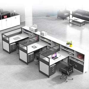 Gỗ dọc nhân viên kết hợp bàn | Thích hợp cho văn phòng của 2-6 người | bàn máy tính với phân vùng Kính - Product Image 1