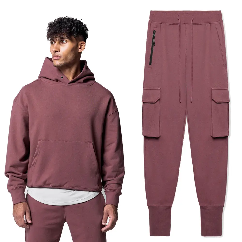 Custom Logo Tracksuit for Men Oversized Hoodie Cotton Sweatsuit Men's Jogging Sweat Suits Two pieces Pants Set