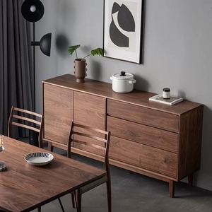 Nordic Solid Wood Black Walnut <b>Sideboard</b> 900mm Plus Storage Cabinet For Living Room And Entryway Use - Product Image 4