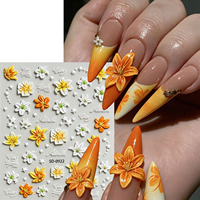 Autocollants 5D auto-adhésifs pour ongles, motifs en relief fleur de lys orange, étoile et lettres, décorations stéréo pour nail art, lot de décalcomanies
