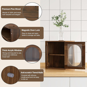 Boîte de rangement à double couche en bambou avec porte en verre, armoire de cuisine pour pâtisseries et pain, couleur marron MBX 14 - Product Image 3