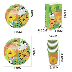 Ensemble de vaisselle jetable Animal de la <span class=keywords><strong>jungle</strong></span> pour les fêtes d'<span class=keywords><strong>anniversaire</strong></span> des enfants-Nappe de serviette de tasse de plateau de papier avec le thème amusant de faune - Product Image 3