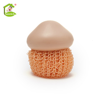 Éponge de nettoyage en plastique pour cuisine, boule à récurer en maille, éponge en nylon avec poignée