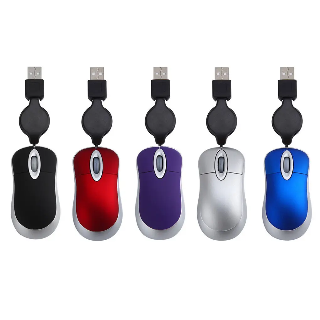 Lovely Mini Wired Mouse Retractable USB Cable Ergonomic Office Computer PC Laptop Gaming Mice
