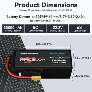Pin Li-po trạng thái rắn 350wh/kg 3-10C, 33Ah 33000mAh 6S 12S 14S 22.2V dùng cho máy bay không người lái giao hàng/nâng hạ vật nặng/hybrid/e-VTOL/nhiều cánh quạt - Product Image 4