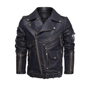 Nouvelle Vente Chaude <span class=keywords><strong>2023</strong></span> Manteau d'Hiver pour Hommes, Veste de Moto Slim à Revers en Cuir PU - Product Image 3