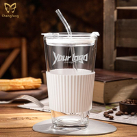 Mug de voyage réutilisable isotherme noir de 16 oz, verre à boire ambré pour café froid avec couvercle et paille en verre