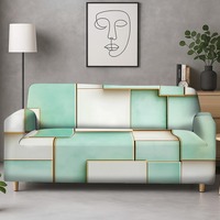 Günstige Sofabezüge vom Hersteller Grünes Gittermuster Geometrischer Sofabezug Dehnbarer Staubdichter Sofaüberzug